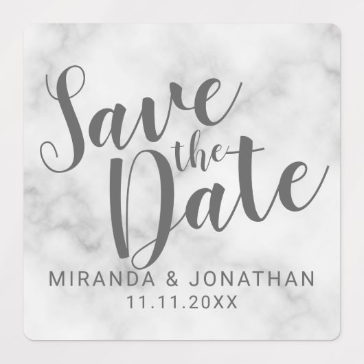 Marmer Modern Script Wedding Sla de datumlabels op Labels (Design 2)