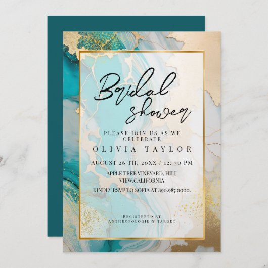 Marmer Modern Turquoise en gouden Vrijgezellenfees Kaart (Voorkant / Achterkant)