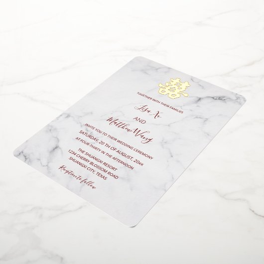 Marmer Moderne Chinese bruiloft Folie Uitnodiging (Gedraaid)