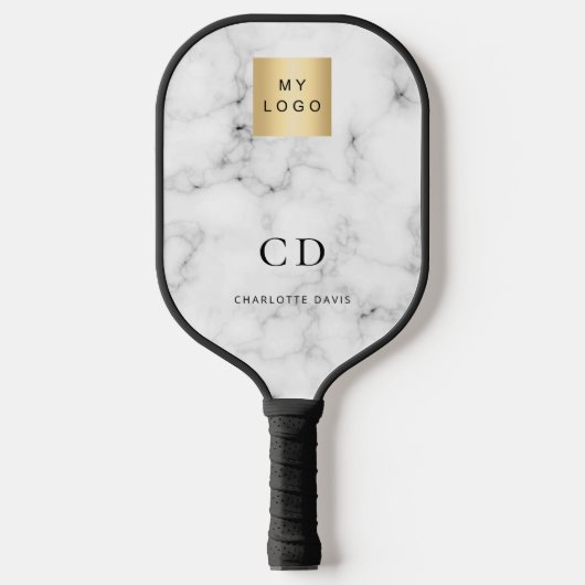 Marmer monogram initiaal naam bedrijf logo pickleball paddle (Voorkant)