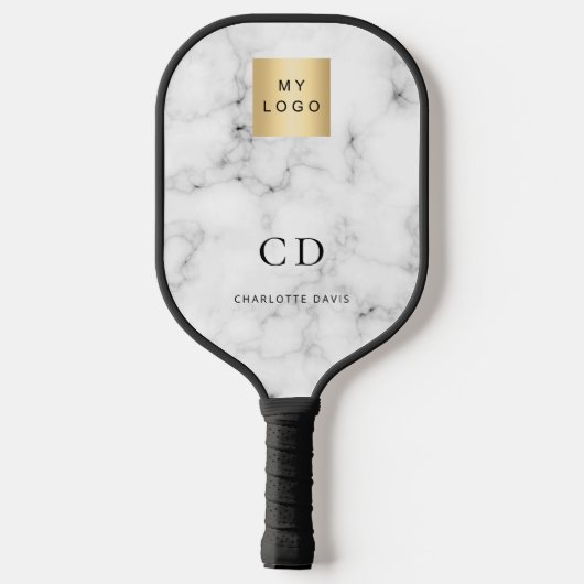 Marmer monogram initiaal naam bedrijf logo pickleball paddle (Achterkant)