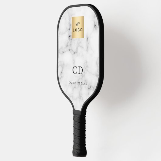 Marmer monogram initiaal naam bedrijf logo pickleball paddle (Links)