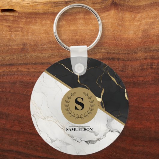 Marmer Monogrammed Tijdloos Sleutelhanger (Achterkant)