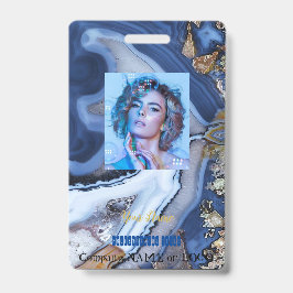 Marmer naamkaartje badge op maat met goud wit blau