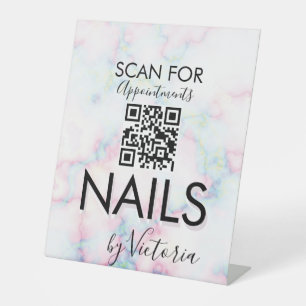 Marmer Nagel Salon Afspraken QR Code   Reclamebord Met Voetstuk