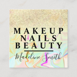 Marmer nama glitter holografische make-up artiest  vierkante visitekaartje