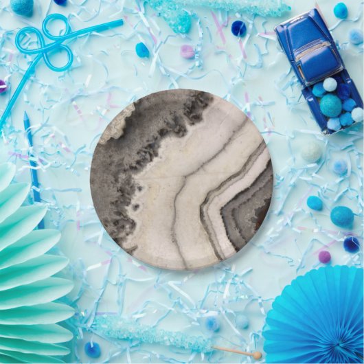 Marmer natuurlijke zwarte witte agaat edelsteen papieren bordje (Feest)