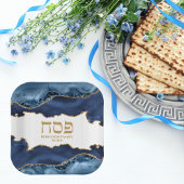 Marmer Navy Blue en Gold Hebrew Pesach Sameach Papieren Bordje