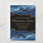 Marmer Navy Blue Gold Passover Seder Invitation Feestdagenkaart (Voorkant)
