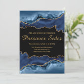 Marmer Navy Blue Gold Passover Seder Invitation Feestdagenkaart (Staand voorkant)