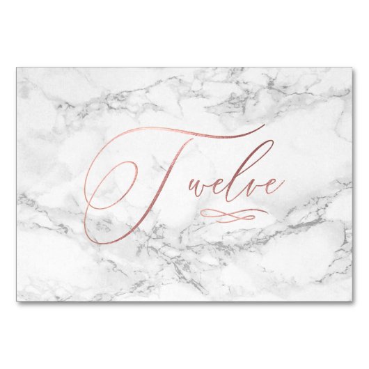 Marmer Nep Roze Goud Calligrafie Twaalf Kaart (Voorkant)
