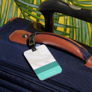 Marmer Ombre Blauwgroen Monogram Bagagelabel