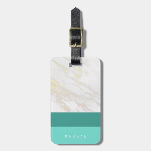 Marmer Ombre Blauwgroen Monogram Bagagelabel (Voorkant verticaal)