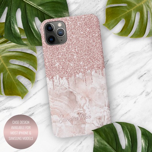 Marmer Ombre Blush Roze Rose Goud Glitter Patroon iPhone Hoesje