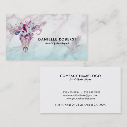 Marmer Ombre & Boho schedel Visitekaartje (Voorkant / Achterkant)