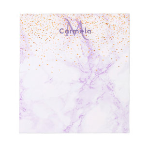 Marmer paars violet goudglitter monogram notitieblok