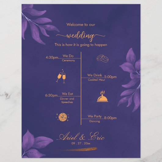 Marmer Paarse Classic Elegant Bruiloft Programma (Voorkant)