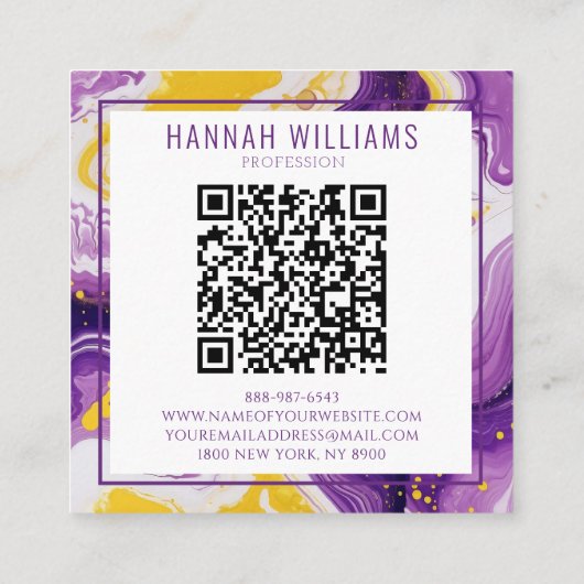 Marmer Paarse Gele Agaat QR Code Vloeibare Vierkan Vierkante Visitekaartje (Achterkant)