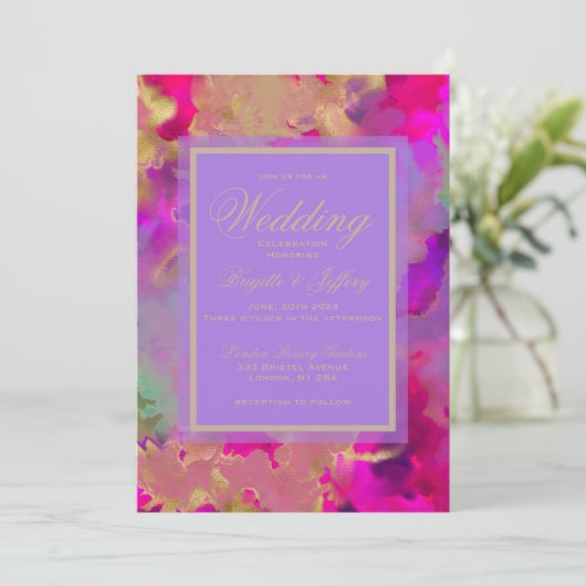 Marmer paarse, gouden, roze aangepaste bruiloft save the date (Staand voorkant)