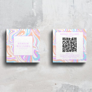 Marmer Paarse Pastel Agaat QR Code Girly Rainbow Vierkante Visitekaartje