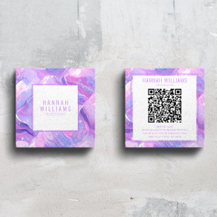 Marmer Paarse Roze Agaat QR Code Girly Trendy Vierkante Visitekaartje