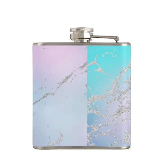 Marmer Pastel Blue Silver Glitter Elegant Girly Heupfles (Achterkant)