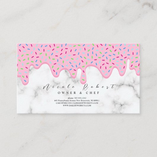 marmer patisserie banketbakker bakkerij roze crème visitekaartje (Voorkant)