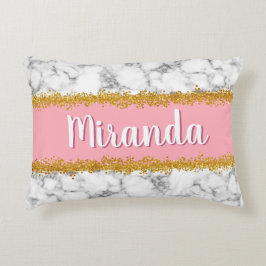 Marmer Pattern op Roze met Gold Glitter Accent Kussen