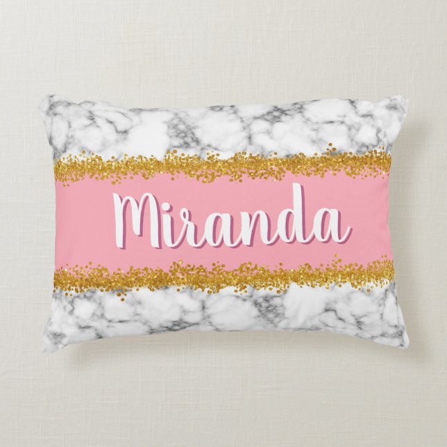 Marmer Pattern op Roze met Gold Glitter Accent Kussen (Voorkant)