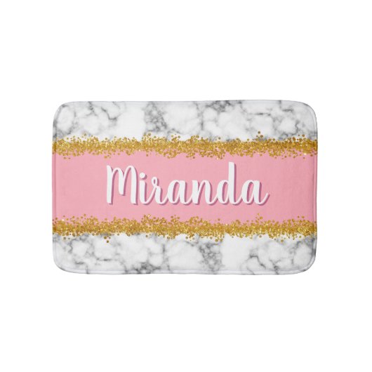 Marmer Pattern op Roze met Gold Glitter Badmat (Voorkant)