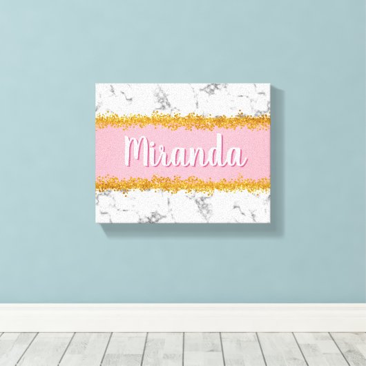 Marmer Pattern op Roze met Gold Glitter Canvas Afdruk (Insitu (Houten vloer))