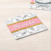 Marmer Pattern op Roze met Gold Glitter Kartonnen Onderzetters (Schuin)
