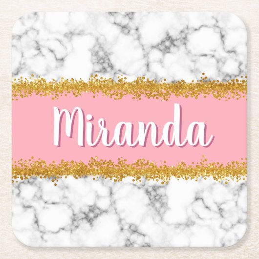 Marmer Pattern op Roze met Gold Glitter Kartonnen Onderzetters (Voorkant)