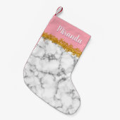 Marmer Pattern op Roze met Gold Glitter Kleine Kerstsok (Voorkant (Hangend))