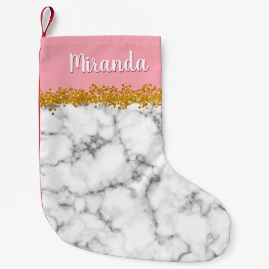 Marmer Pattern op Roze met Gold Glitter Kleine Kerstsok (Voorkant)