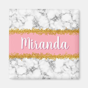 Marmer Pattern op Roze met Gold Glitter Magneet