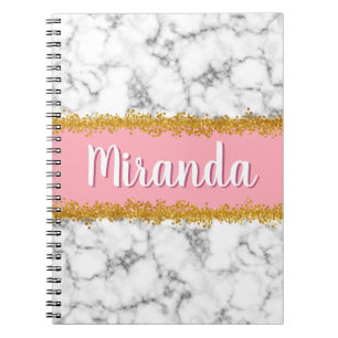 Marmer Pattern op Roze met Gold Glitter Notitieboek
