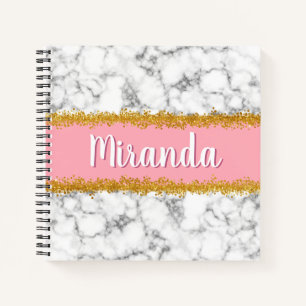 Marmer Pattern op Roze met Gold Glitter Notitieboek