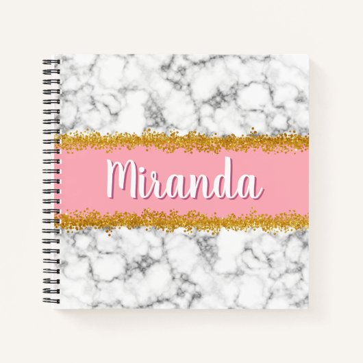 Marmer Pattern op Roze met Gold Glitter Notitieboek (Voorkant)