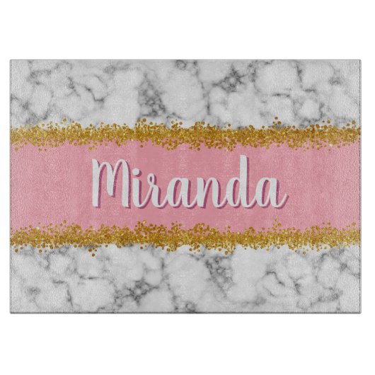 Marmer Pattern op Roze met Gold Glitter Snijplank (Voorkant)