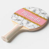 Marmer Pattern op Roze met Gold Glitter Tafeltennisbatje (Voorkant Gekanteld)