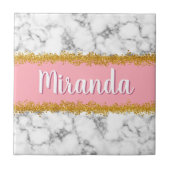 Marmer Pattern op Roze met Gold Glitter Tegeltje (Voorkant)