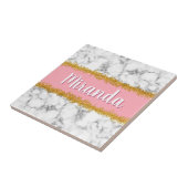 Marmer Pattern op Roze met Gold Glitter Tegeltje (Zijkant)