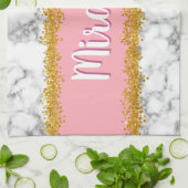 Marmer Pattern op Roze met Gold Glitter Theedoek (Gevouwen)