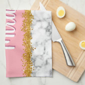 Marmer Pattern op Roze met Gold Glitter Theedoek (Quarter Fold)