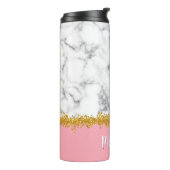 Marmer Pattern op Roze met Gold Glitter Thermosbeker (Gedraaid links)