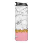 Marmer Pattern op Roze met Gold Glitter Thermosbeker (Geroteerd rechts)