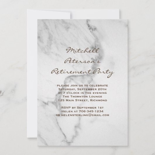 Marmer Pensioen Party Uitnodiging in Taupe (Voorkant)