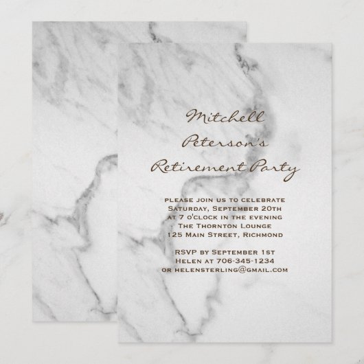 Marmer Pensioen Party Uitnodiging in Taupe (Voorkant / Achterkant)
