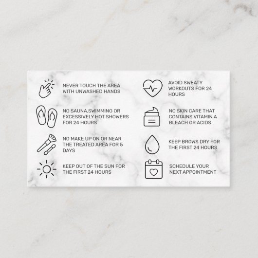 Marmer Pink Brows Aftercare Card Visitekaartje (Achterkant)